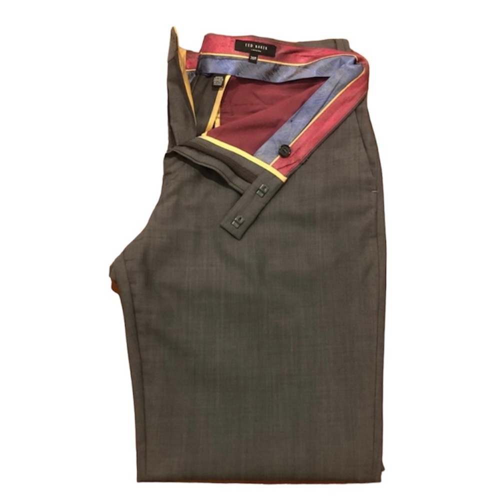 Ted Baker London Men’s Wool Blend Gray Flat Front Pants 36R (fits like 34-35)